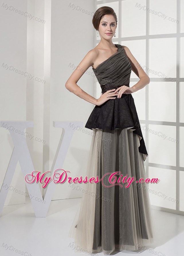 Ruching One Shoulder For Grey Prom Dress With Sash Floor-length