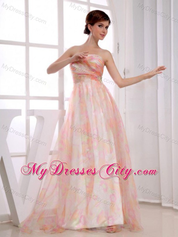 Printing Multi-color A-line Strapless Floor-length Dress for Prom