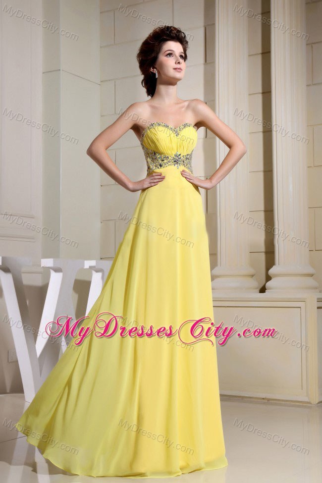 Empire Beaded Waist and Sweetheart Floor-length Yellow Prom Dress