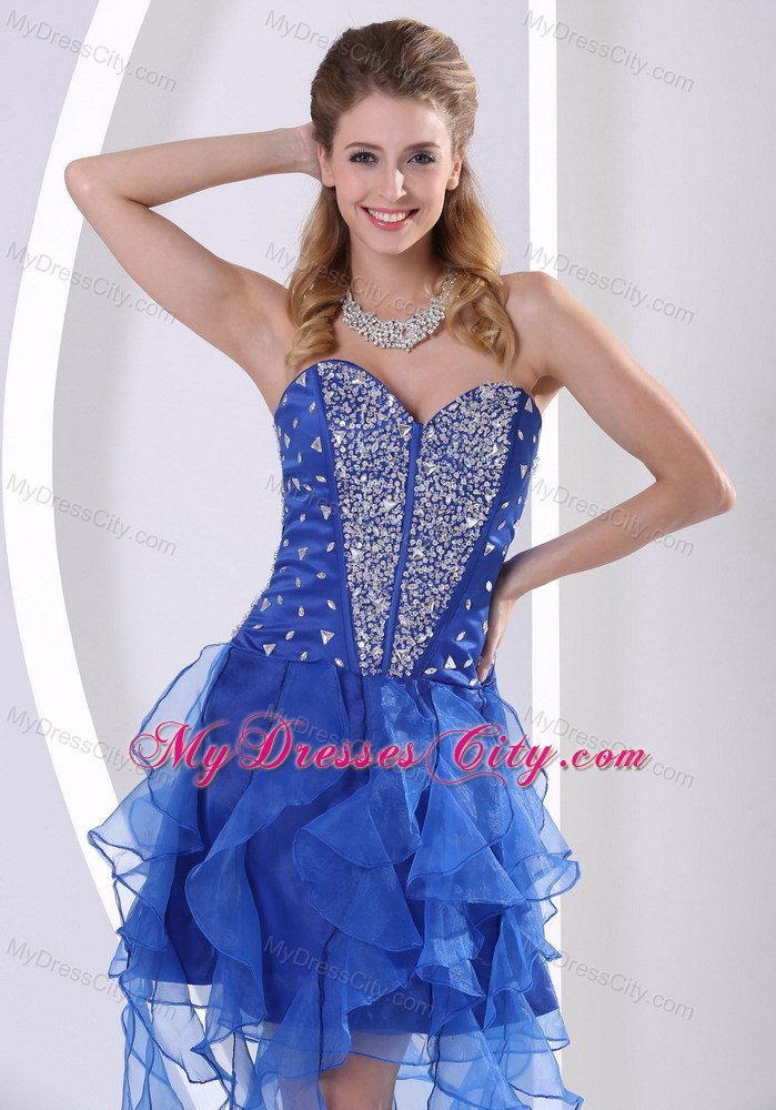 Royal Blue Sweetheart Beaded Prom Dress With Asymmetrical Ruffles