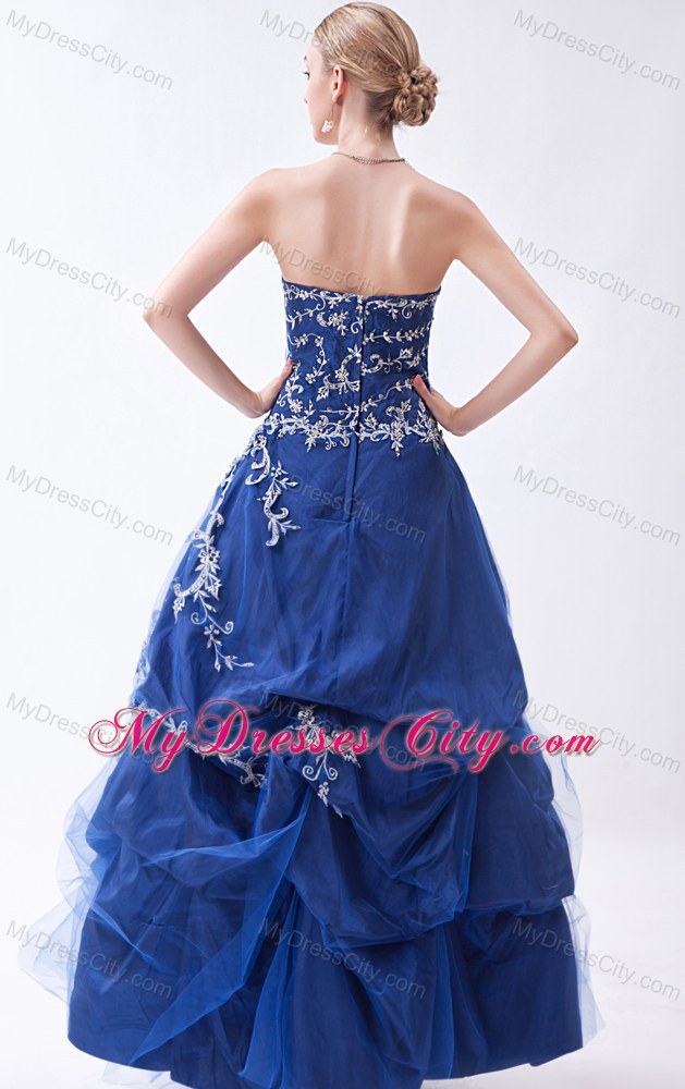 Sweetheart Blue Prom Gowns with Appliques and Pick-ups