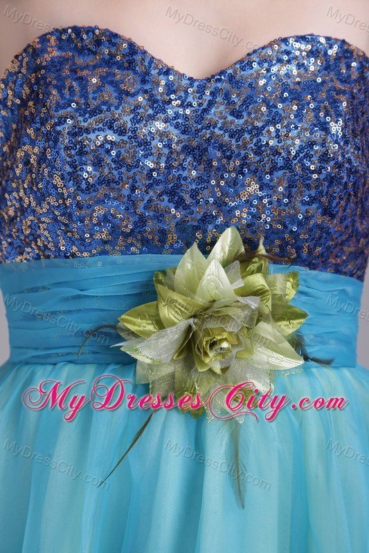 Organza Sweetheart Handle-made Flower sequin Prom Dress for Ladies