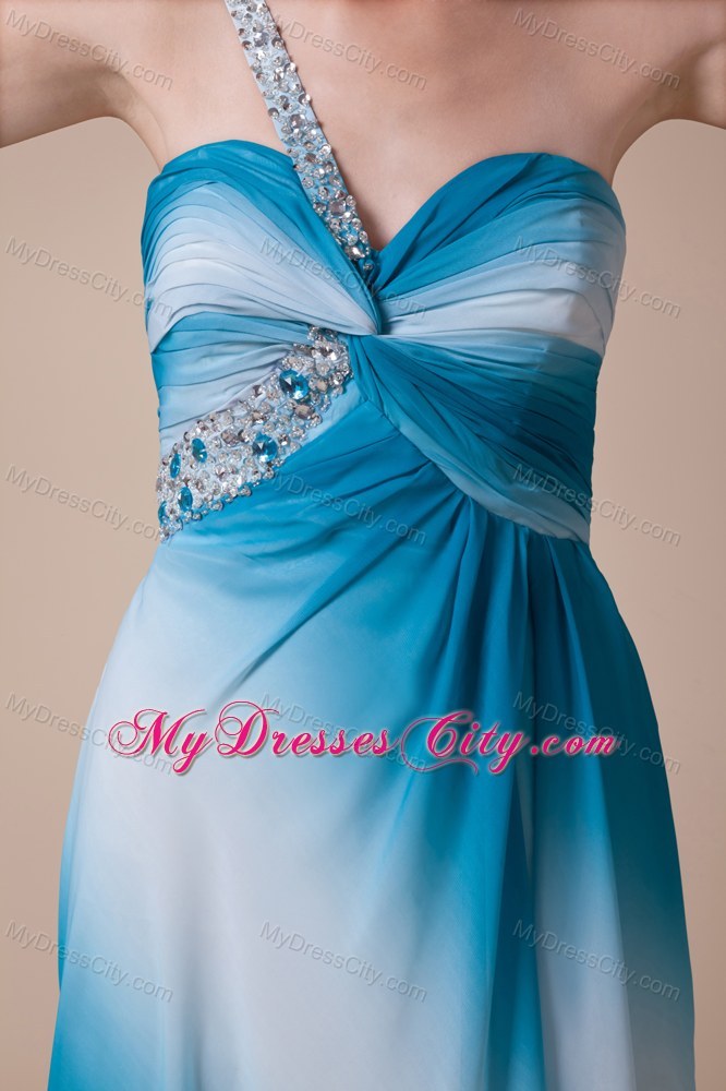Gradually Changing Color One Shoulder Beaded Slit Dress for Prom