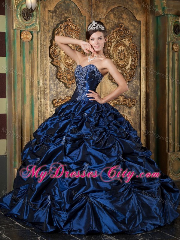 Navy Blue Sweetheart Pick-ups Taffeta Quinceanera Dress 2013