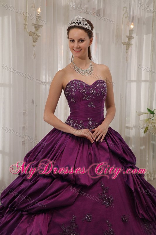 Pick-ups Purple Taffeta Sweetheart Appliques Quinceanera Dress ...