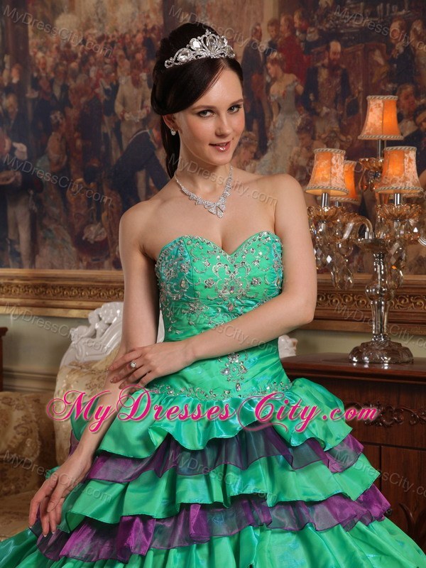 Sweetheart Ruffled Layers Quinceanera Party Dress with Multi-color
