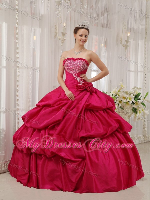Coral Red Quinceanera Dress with Pick-ups and Beading on Sale