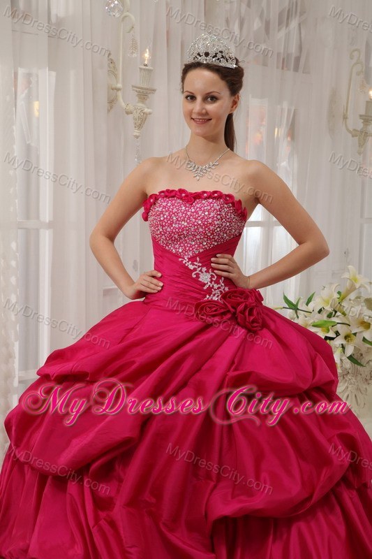 Coral Red Quinceanera Dress with Pick-ups and Beading on Sale