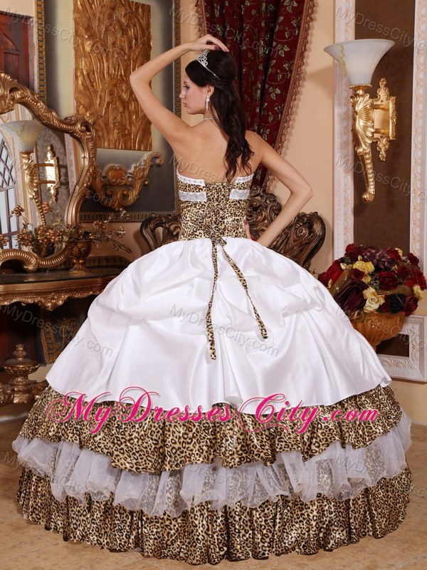 2013 Multi-color Leopard Puffy Sweet 15 Dress Ruffled Layers on Sale