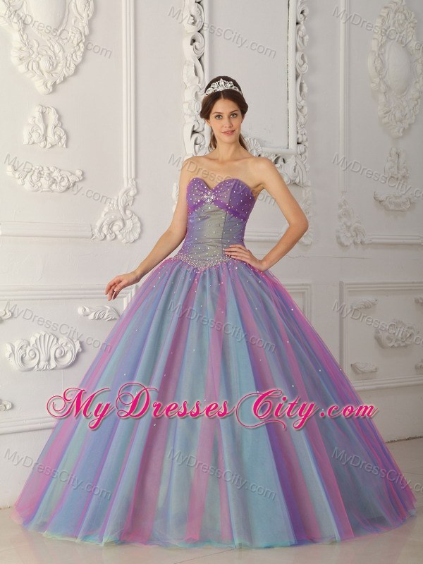 Multi-color Sweetheart Tulle Beading Sweetheart Quinceanera Dress