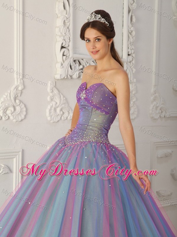 Multi-color Sweetheart Tulle Beading Sweetheart Quinceanera Dress