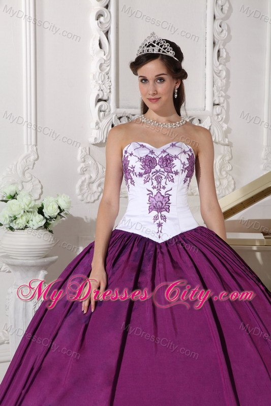 White and Purple Embroidery Decorate Bust Quinceanera Dress