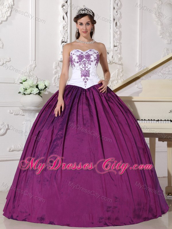 White and Purple Embroidery Decorate Bust Quinceanera Dress