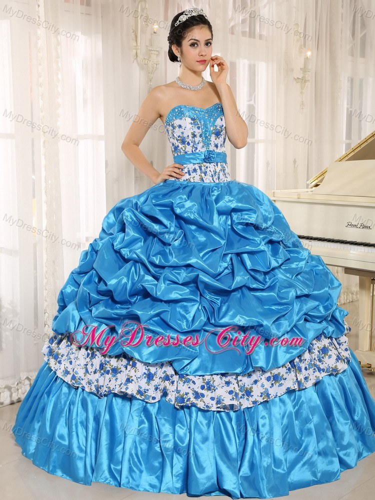 Elegant Teal Pick-ups and Beading Sweet Sixteen Dress for Cheap