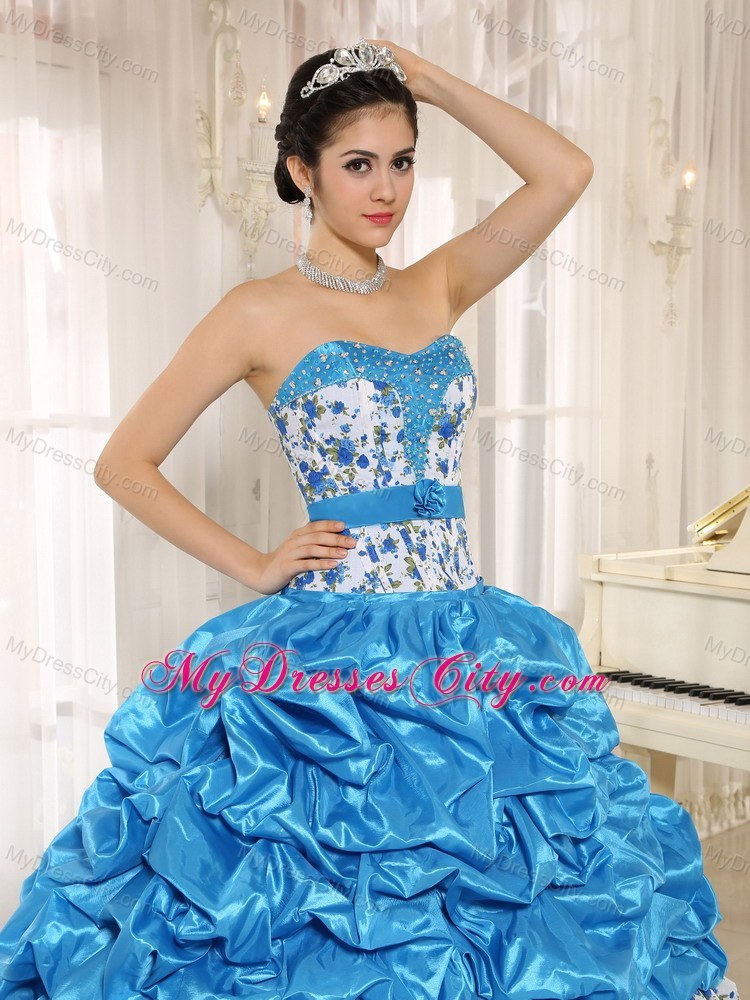 Elegant Teal Pick-ups and Beading Sweet Sixteen Dress for Cheap