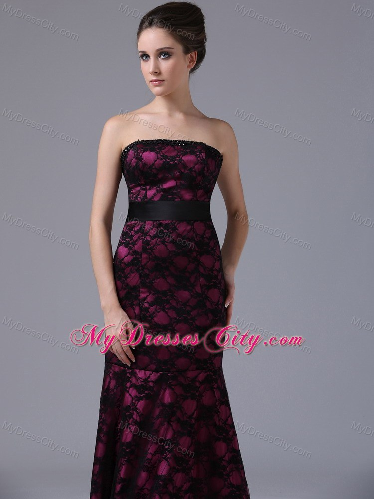 Sexy Column Sweep Train Lace Evening Dress with Lace-up Back