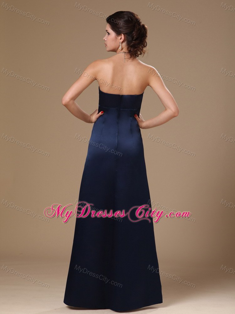 Navy Blue Satin Column V-neck Formal Evening Prom Gowns