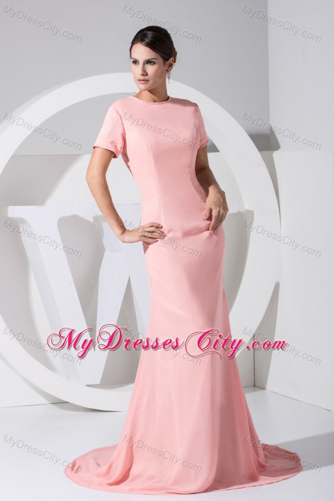 Scoop Brush Train Light Pink 2013 Evening Dress with Cutout Back