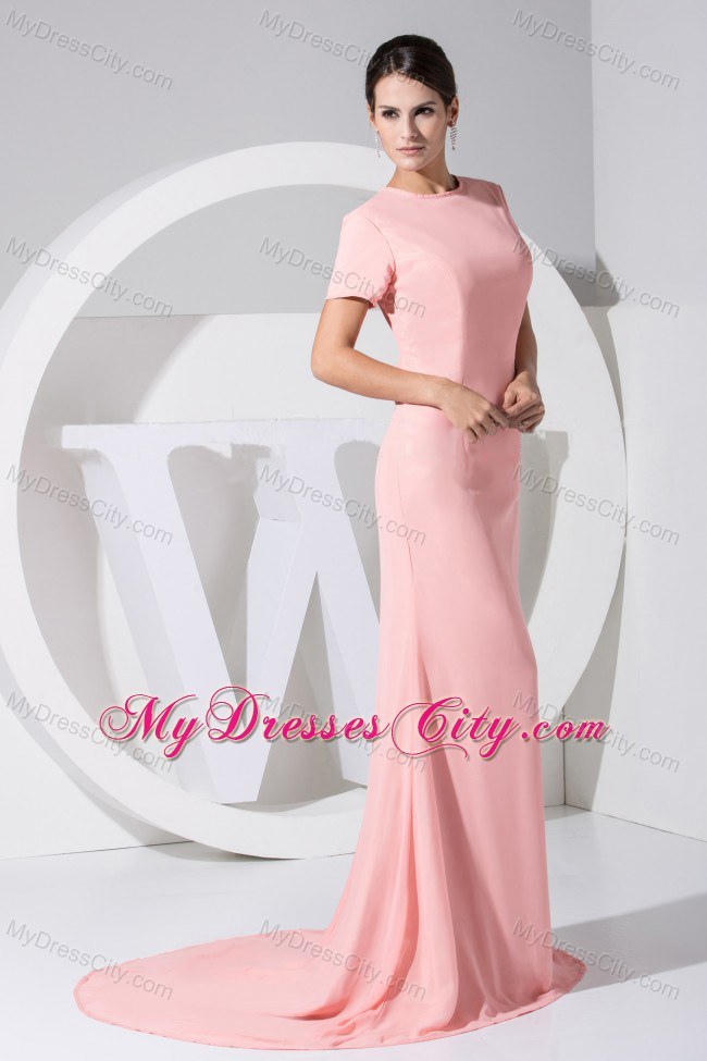 Scoop Brush Train Light Pink 2013 Evening Dress with Cutout Back