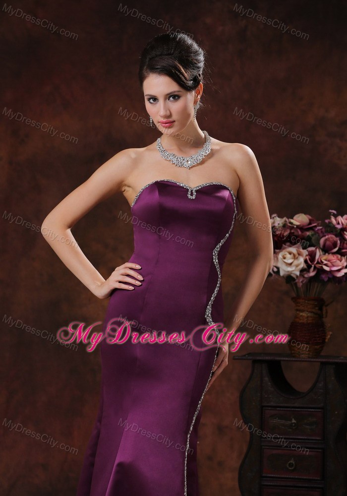 Zipper Back Mermaid Dark Purple Evening Dress With Beaded Decorate