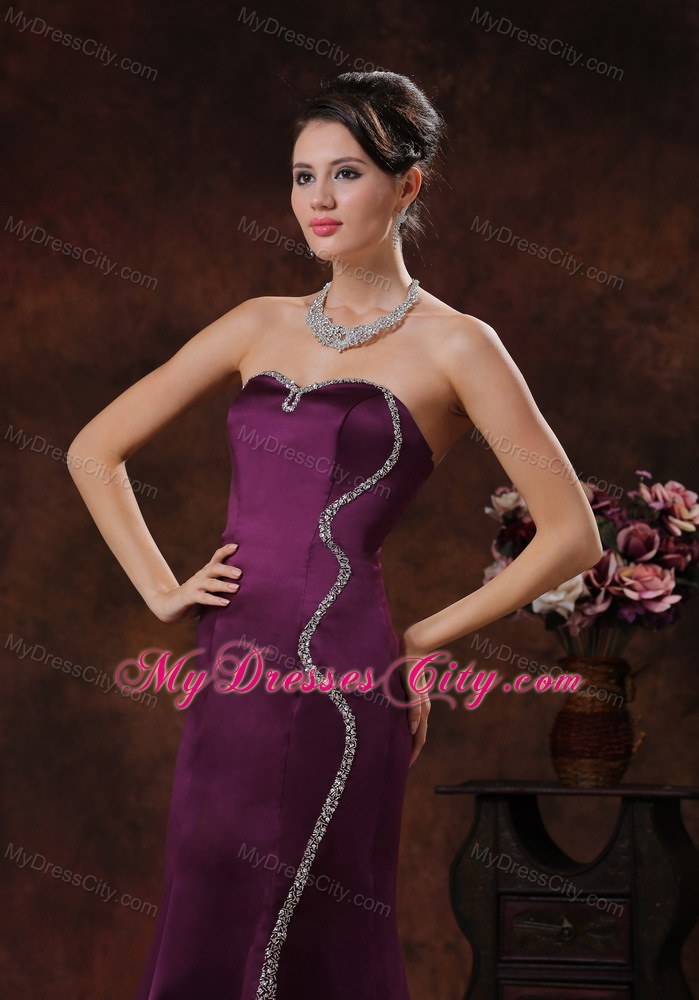 Zipper Back Mermaid Dark Purple Evening Dress With Beaded Decorate