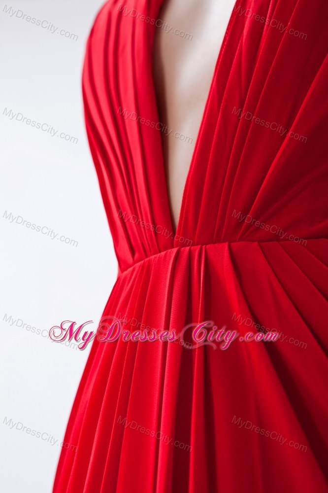 Flowers V-neck Chiffon Red Cheap 2013 Prom Evening Dresses