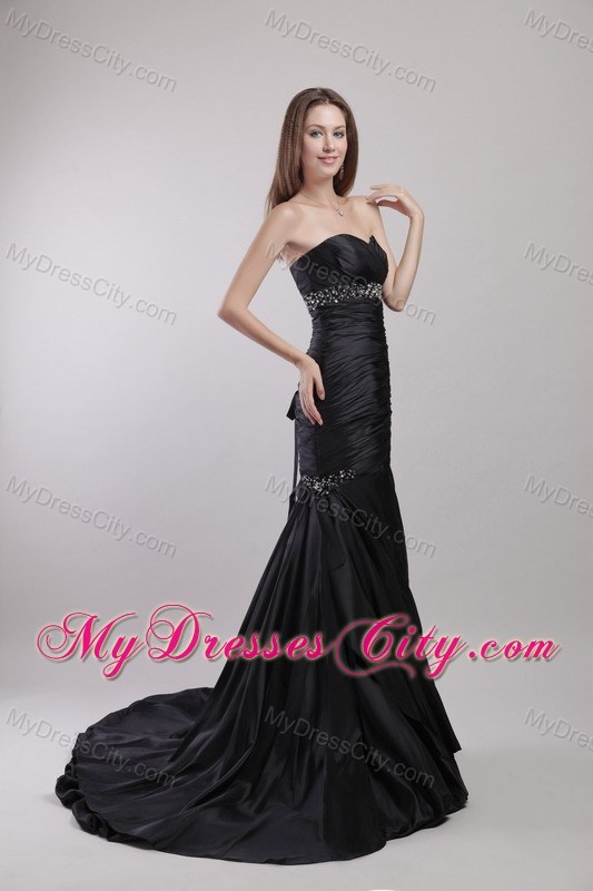 Beaded Mermaid Sweetheart Court Train Black Evening Dress