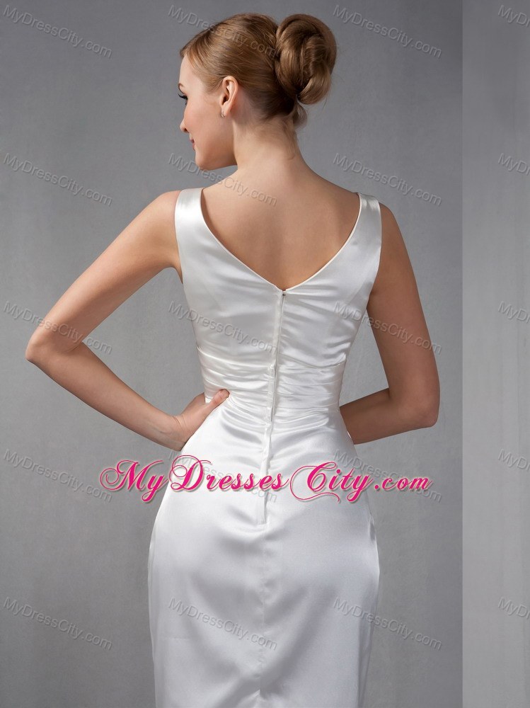 Pure Ruched V-neck Knee-length Taffeta Wedding Outfits for Groom Mothers