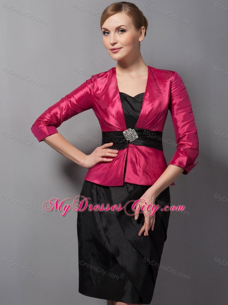 Black and Red Belt Sweetheart Mini-length Taffeta Mother in Law Dresses