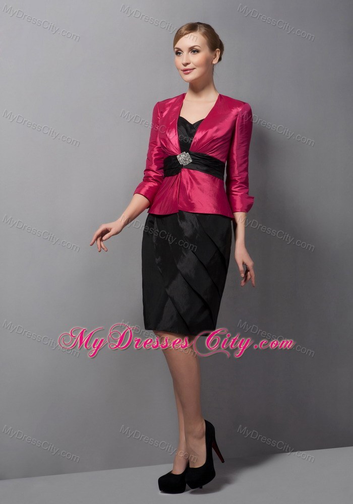 Black and Red Belt Sweetheart Mini-length Taffeta Mother in Law Dresses