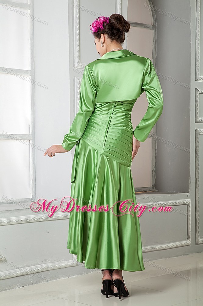 Ankle-length Ruching and Appliques Mother of the Bride Dress with Jacket