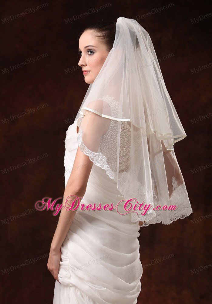 Two-tier Elbow Wedding Veil With Scalloped Edge