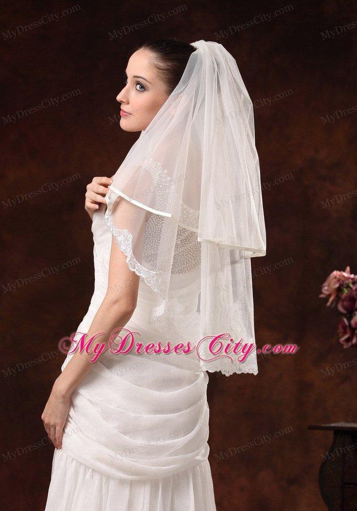 Two-tier Elbow Wedding Veil With Scalloped Edge