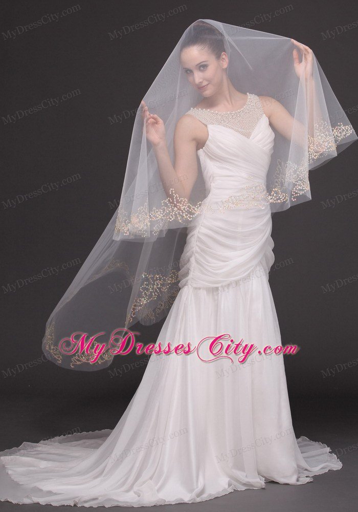 Beading Tulle Modest Bridal Veil For Wedding