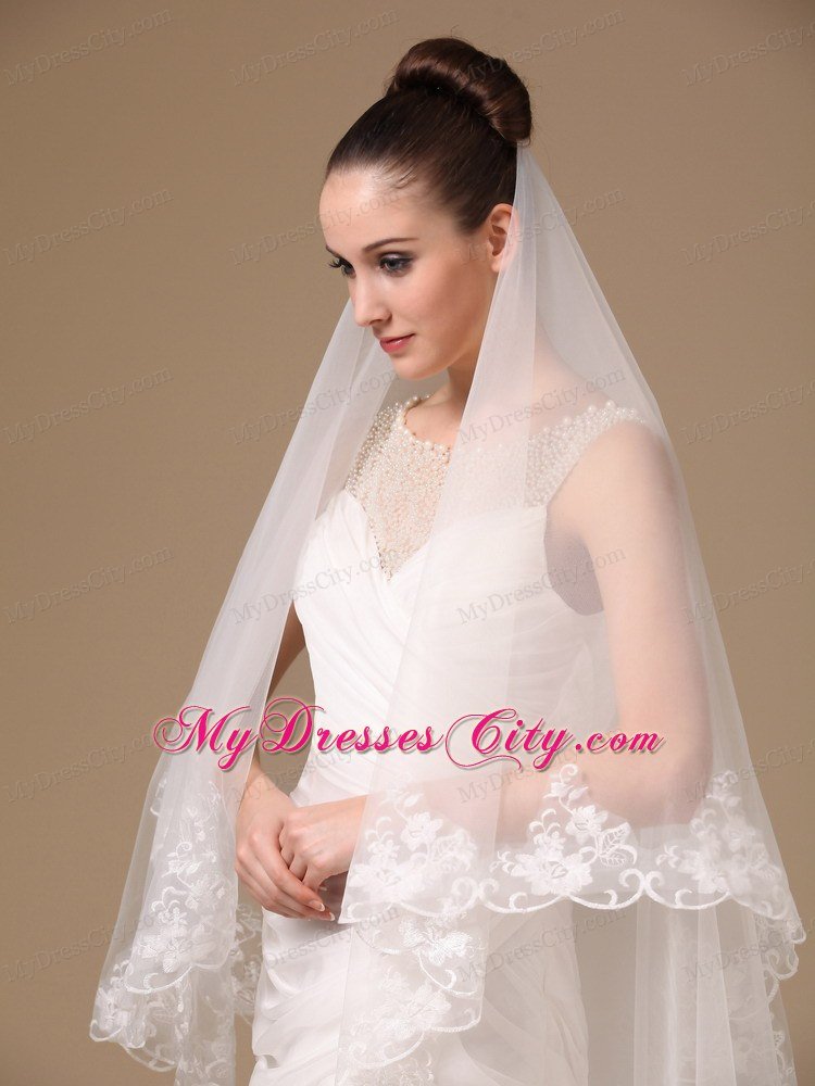 Lace Appliques One-tier Cathedral Tulle Stylish Wedding Veil