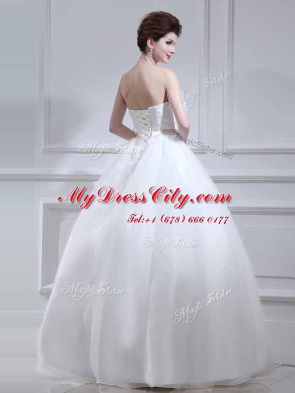 Stylish Organza Sleeveless Floor Length Wedding Dress and Ruffles and Sashes ribbons