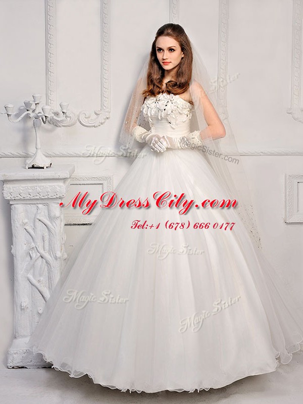 Sleeveless Lace Up Ankle Length Beading Wedding Dress