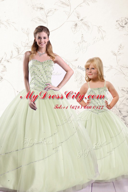 Yellow Green Sweet 16 Quinceanera Dress Military Ball and Sweet 16 and Quinceanera and For with Beading Sweetheart Sleeveless Lace Up