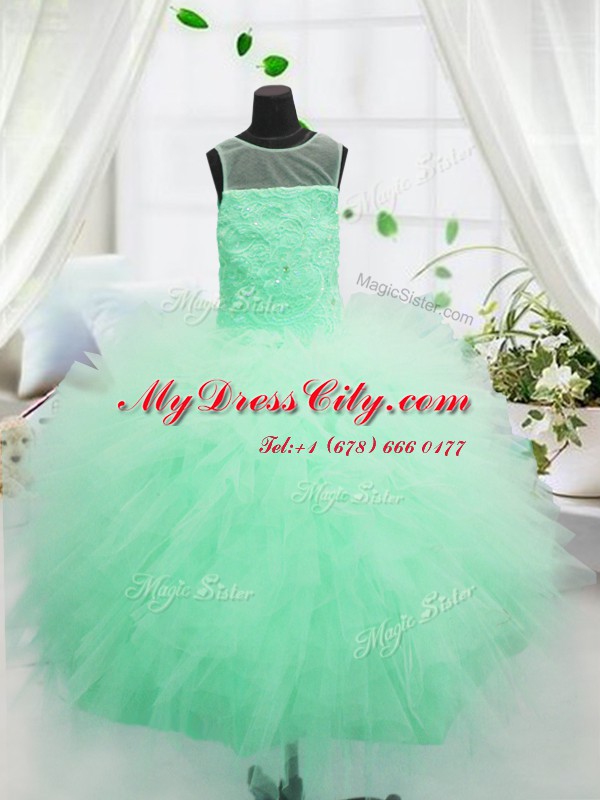 High End Apple Green Scoop Neckline Beading and Appliques Casual Dresses Sleeveless Zipper