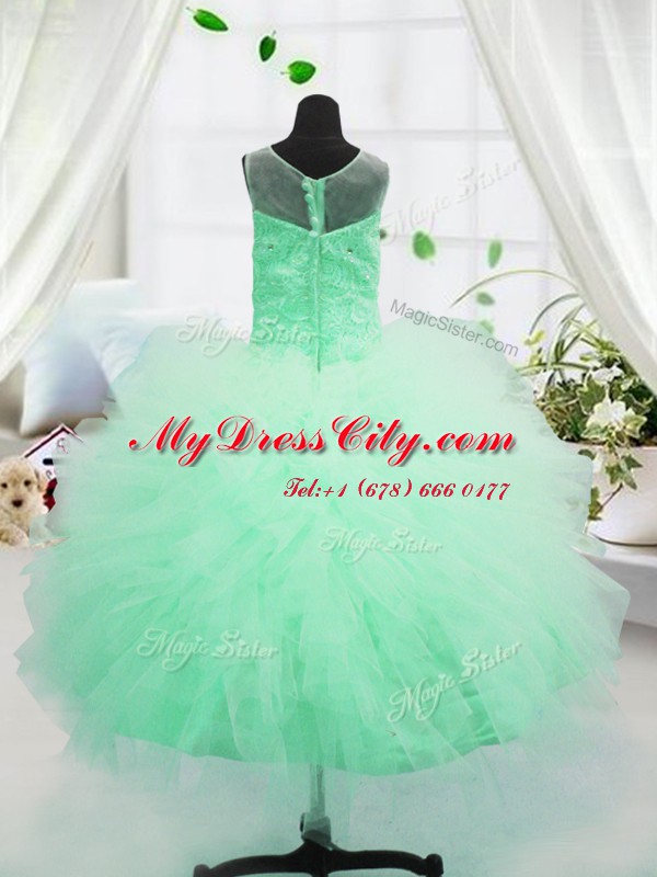 High End Apple Green Scoop Neckline Beading and Appliques Casual Dresses Sleeveless Zipper