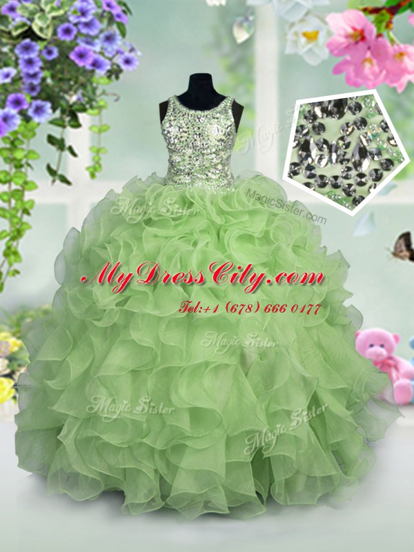 Sequins Floor Length Apple Green Pageant Dress Wholesale Scoop Sleeveless Zipper