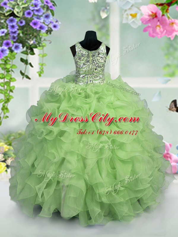 Sequins Floor Length Apple Green Pageant Dress Wholesale Scoop Sleeveless Zipper