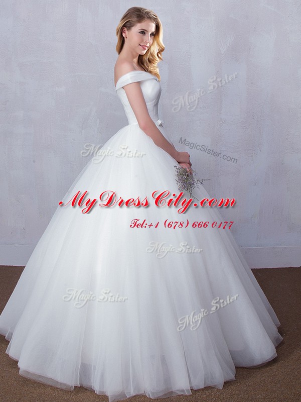 Ball Gowns Bridal Gown White Off The Shoulder Tulle Sleeveless Floor Length Lace Up