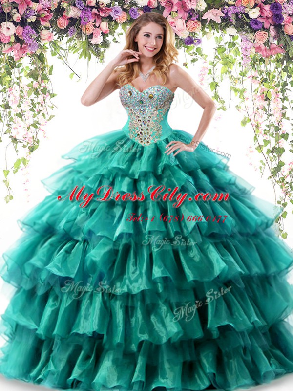 Simple Sleeveless Beading and Ruffled Layers Lace Up Quinceanera Dresses
