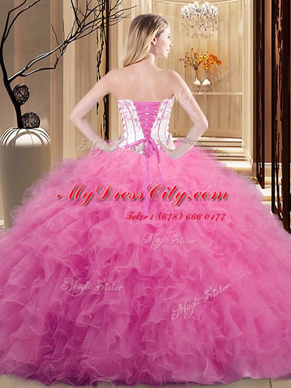 Flare Ruffled Ball Gowns Ball Gown Prom Dress Orange Strapless Organza Sleeveless Floor Length Lace Up