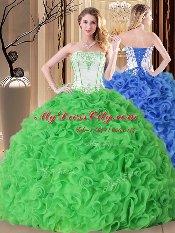 Sleeveless Floor Length Embroidery and Ruffles Lace Up Ball Gown Prom Dress